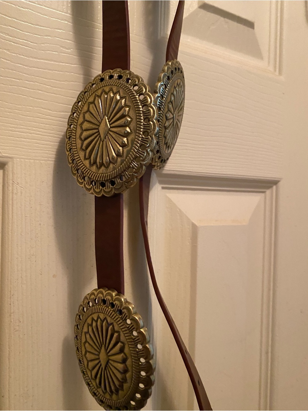 Western Concho Leather Belt with Antique Gold Medallions